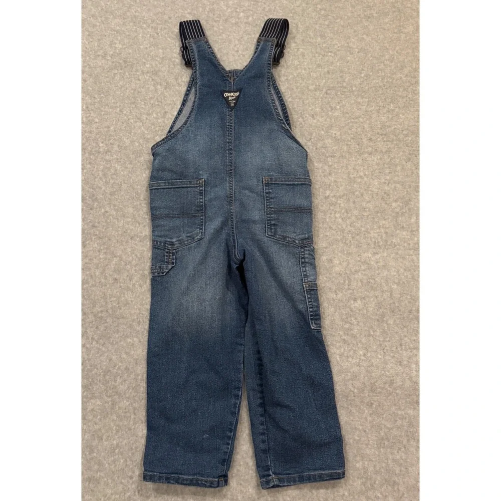 OshKosh B'gosh Kids Denim Overalls Medium Wash Striped Straps 4T